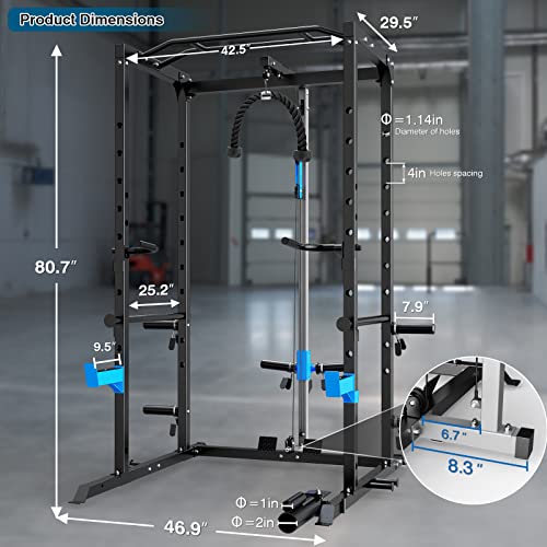 Power Cage with J-Hooks, Dip Handles, Landmine Attachment M3236
