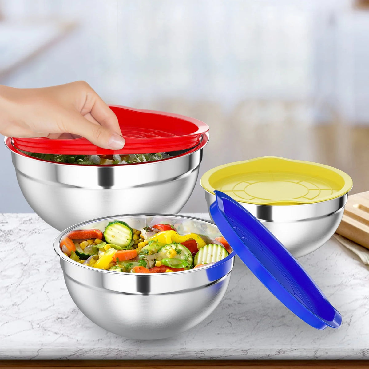 Stainless Steel Mixing Bowls Set with Lids 7 Pc T27449