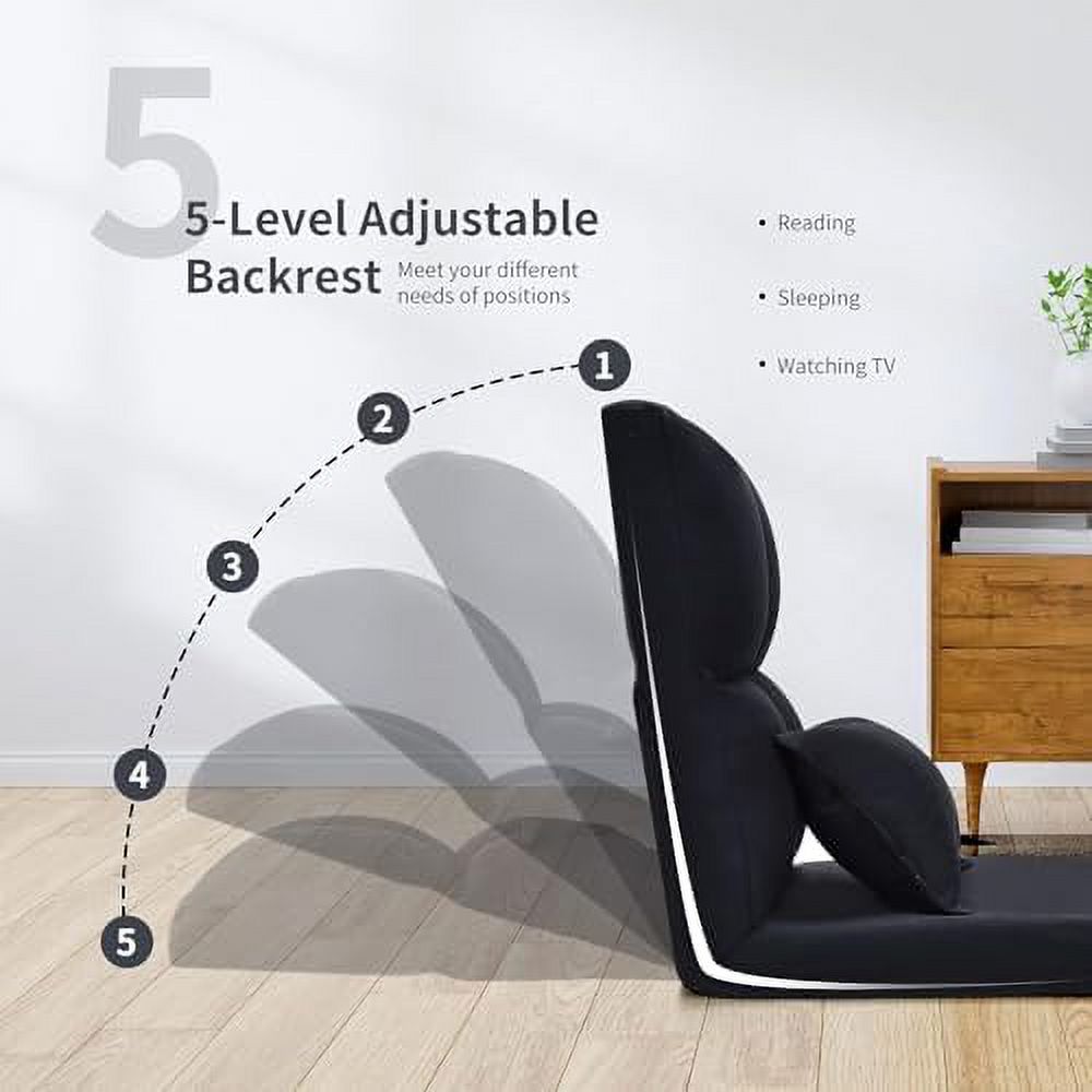 Moccha Folding Floor Chair with Pillow Adjustable 6 Reclining Position Upholstered Chaise Lounge V878