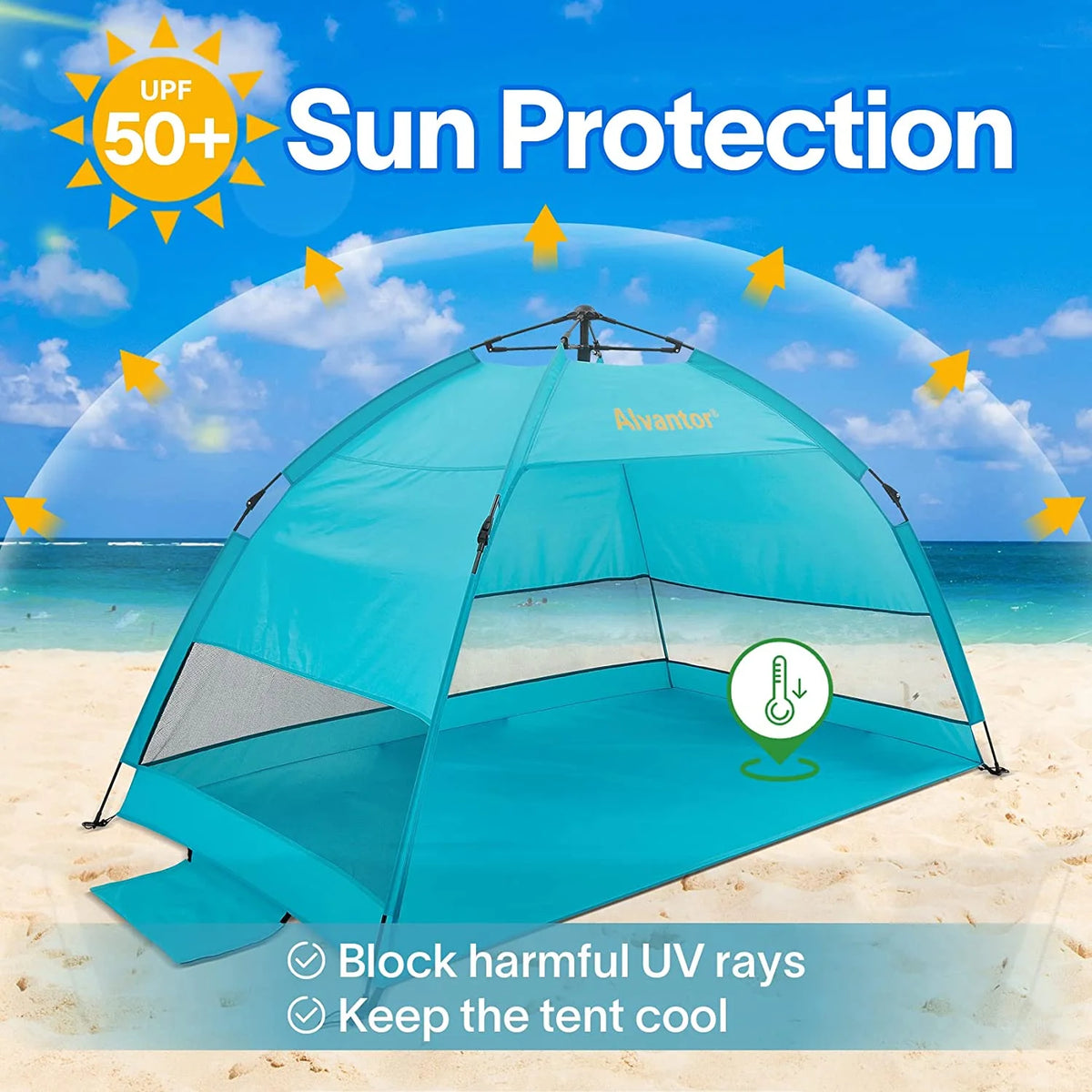 Beach Umbrella Tent Automatic Pop Up Sun Shelter UPF 50+ Canopy F3769