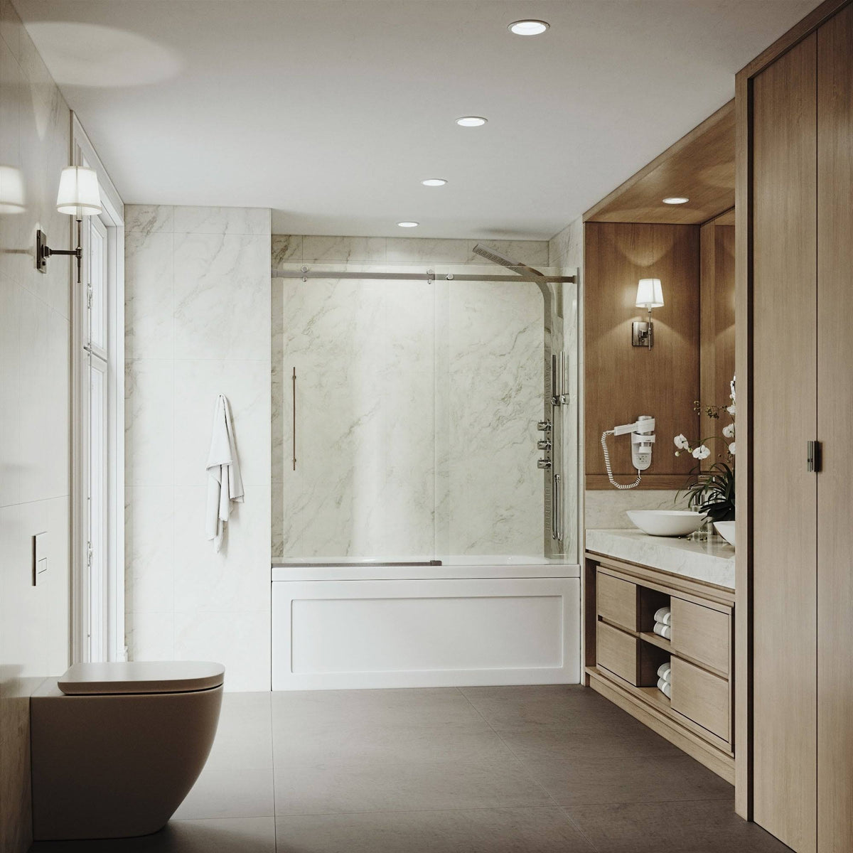Adjustable Frameless Sliding Tub Door in Stainless Steel W103