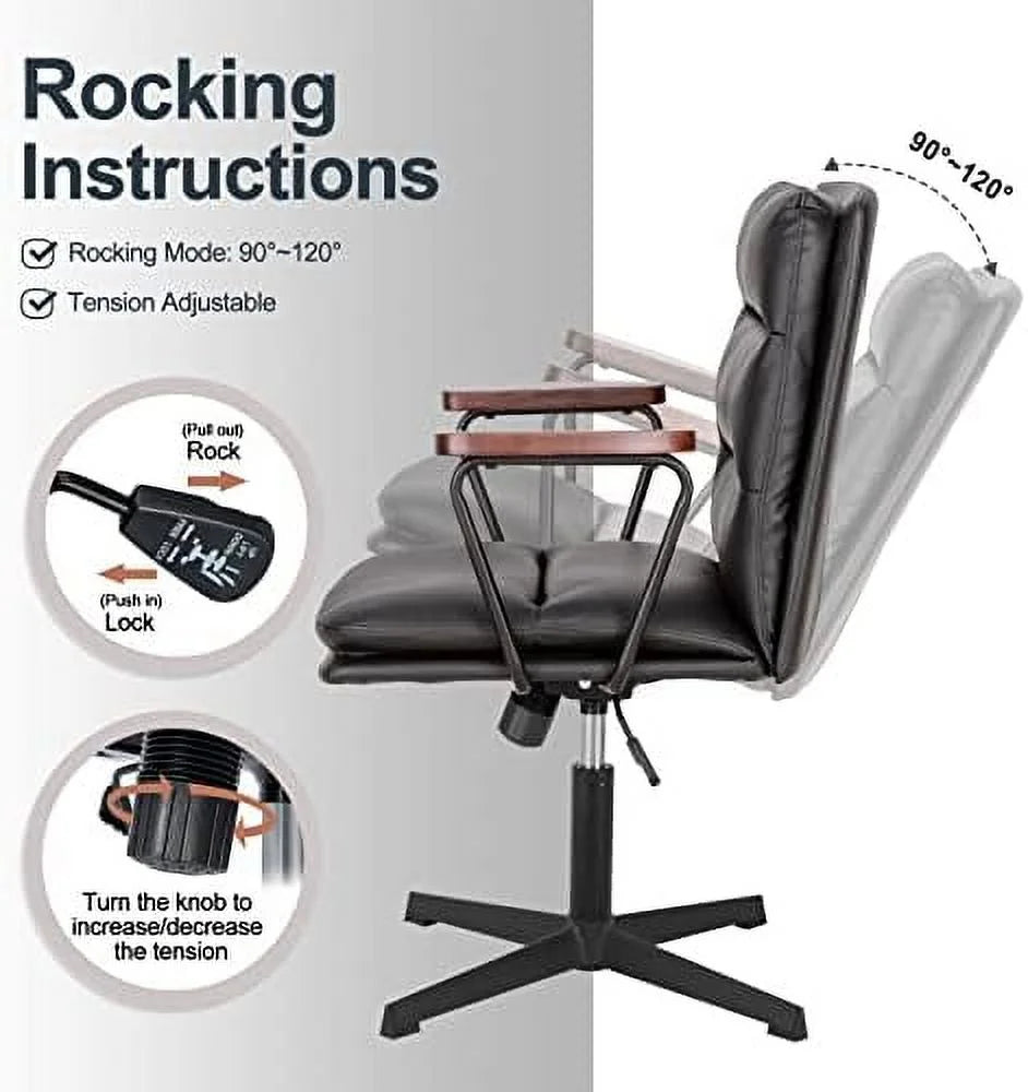 Black PU Padded Criss Cross Office Desk Chair with Wooden Armrests L273