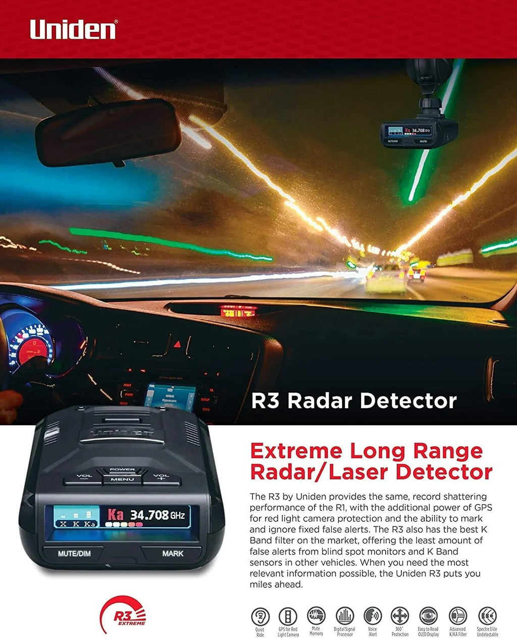 Restored Long-range Radar Detector/Laser Detector With GPS C495