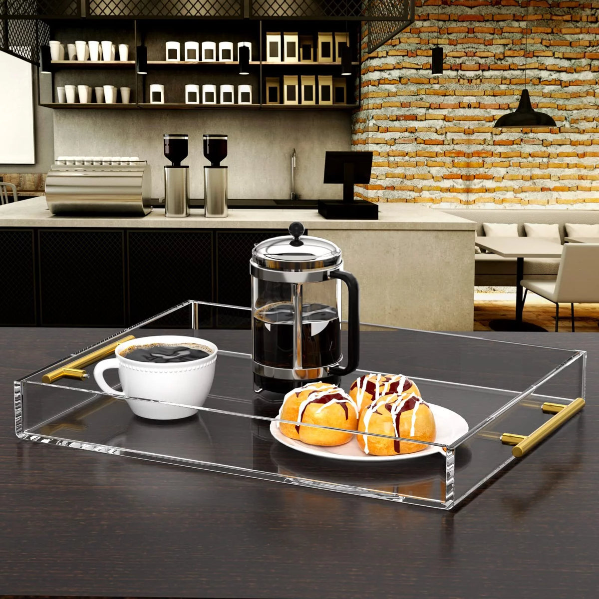 Rectangular Clear Decorative Tray with Gold Handle J444