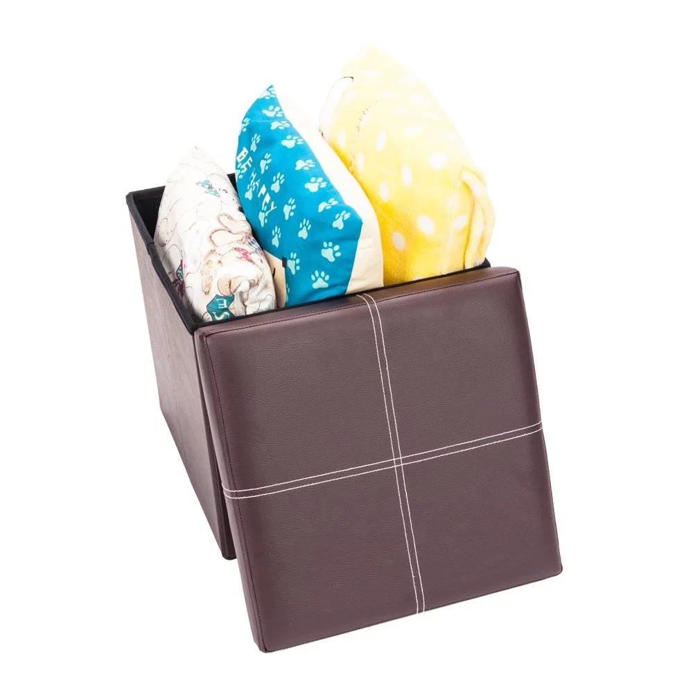 Folding Storage Cube Ottoman Brown P510