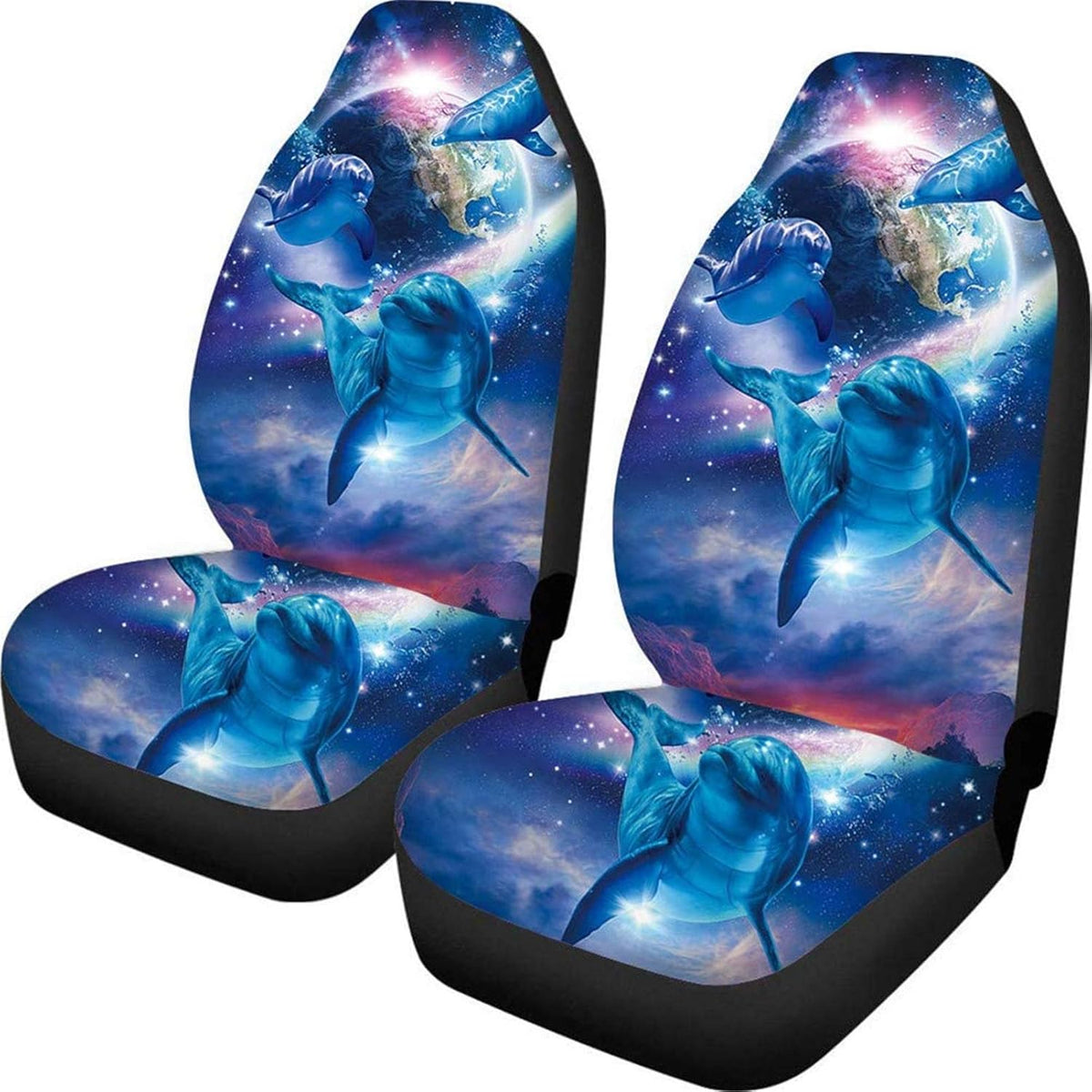 Non Slip Neoprene Front Seat Covers Set of 2 Black White Universal Size V88077
