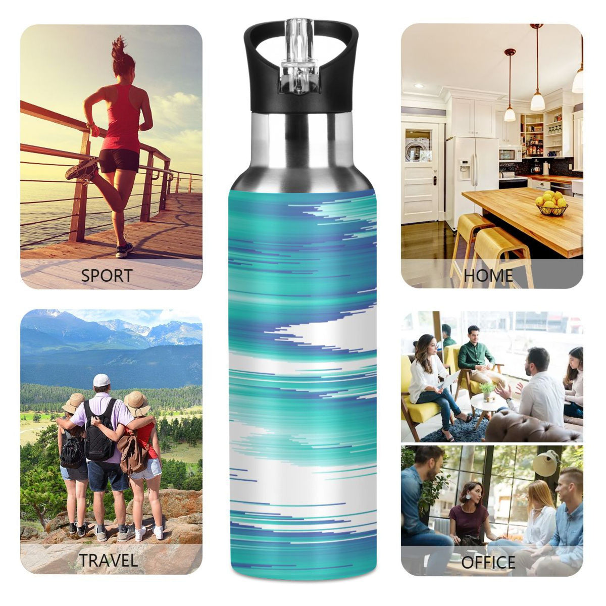 Stainless Steel Water Bottle Gradient Blue Green with Straw Lid Vacuum Insulated 20 OZ K3926