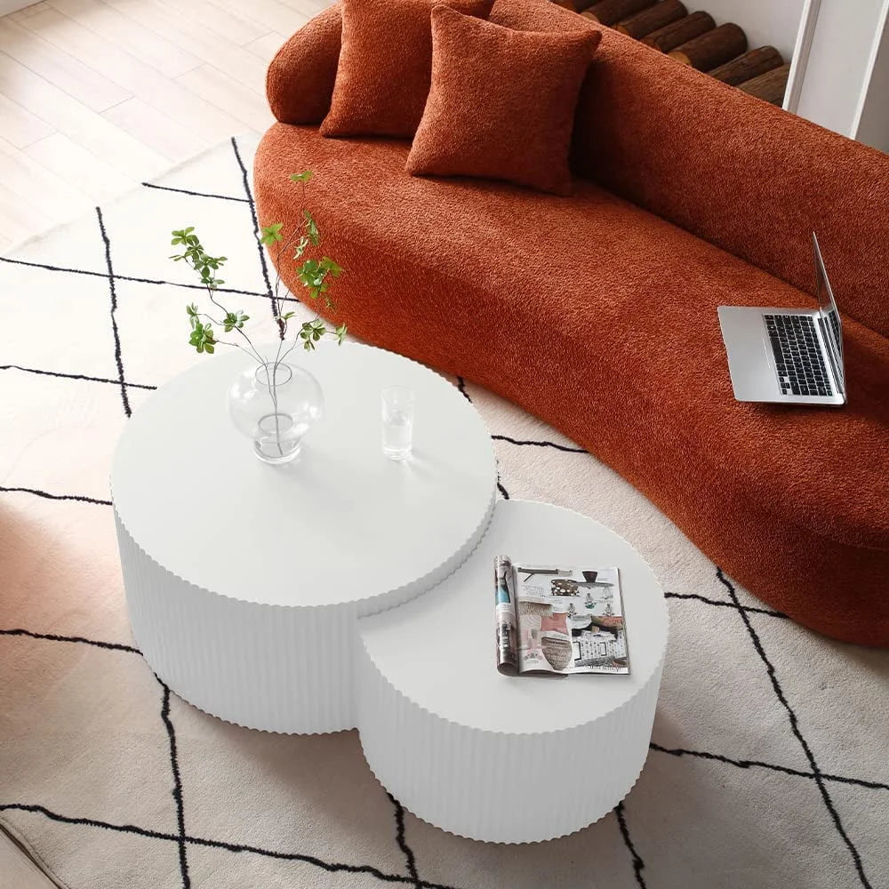 Matte White Round Wooden Coffee Table Set of 2 M499213