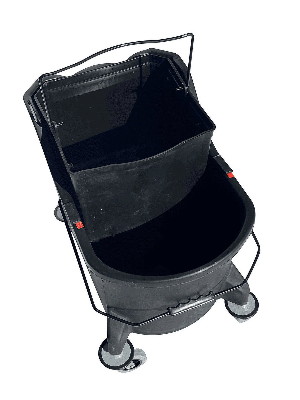Commercial-Grade Mop Bucket with Separator & Dirty Water Pail, Metal Casters, Side-Press Wringer, Black N145404