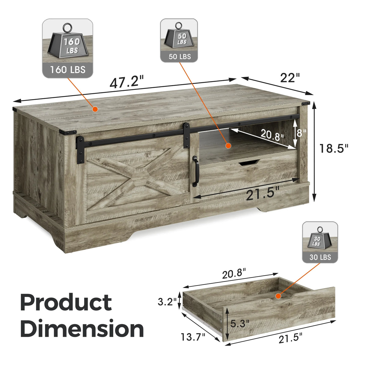Light Gray Rectangular Coffee Table U342
