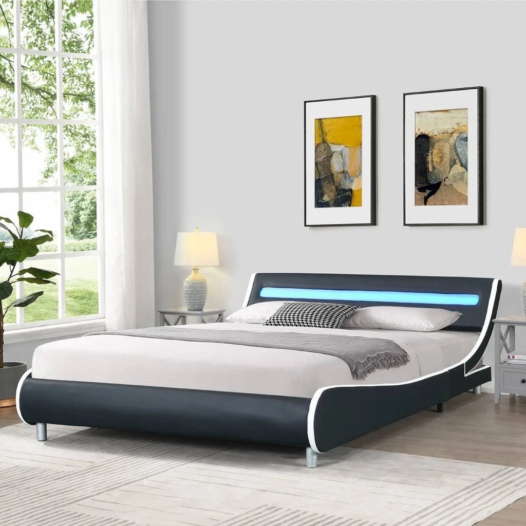 Faux Leather Upholstered Platform Bed Frame Queen Size C7433
