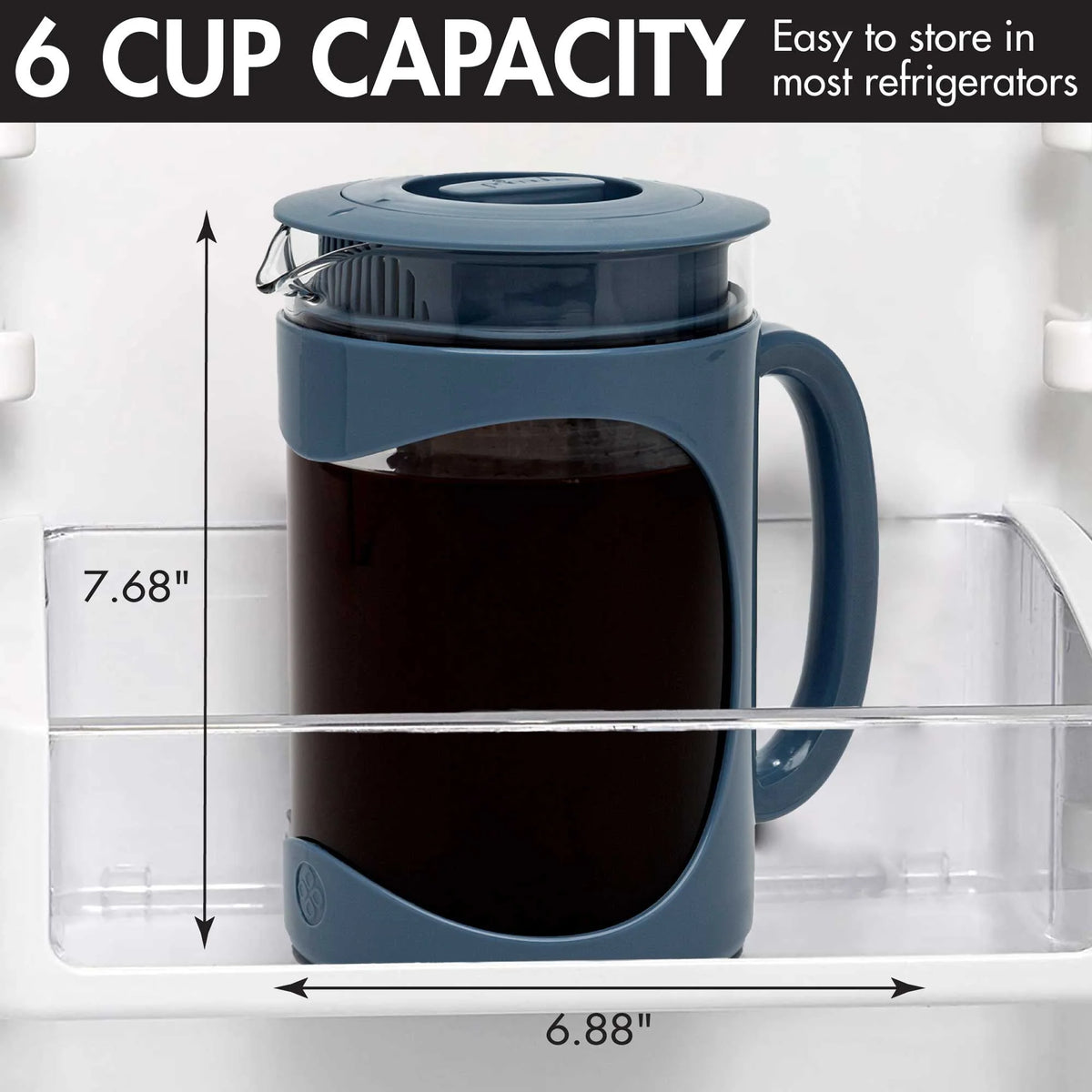 Glass Cold Brew Iced Coffee Maker with Mesh Filter, 1.6 Quarts, Blue L43020