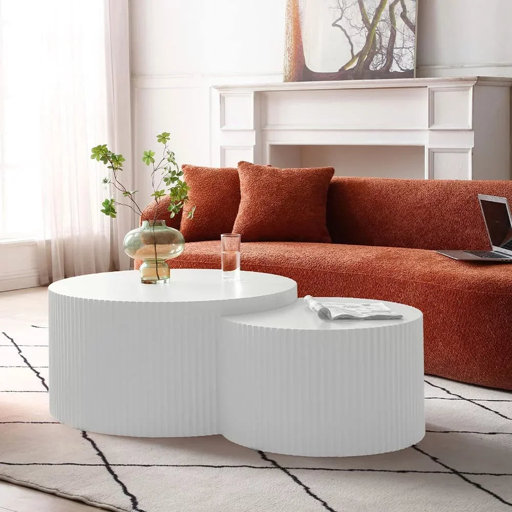 Matte White Round Wooden Coffee Table Set of 2 M499213