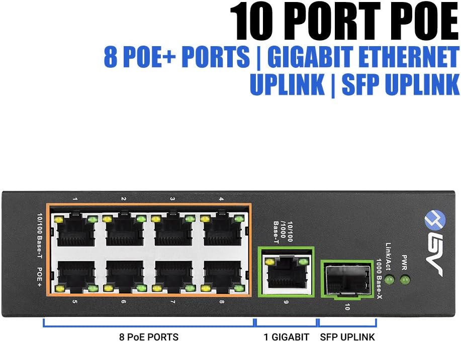10 Port PoE+ Industrial DIN Rail Switch with Gigabit Ethernet & SFP Uplink X2023