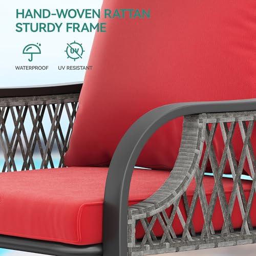 7 Pieces PE Rattan Wicker Patio Furniture Set with Table and Cushions D1347