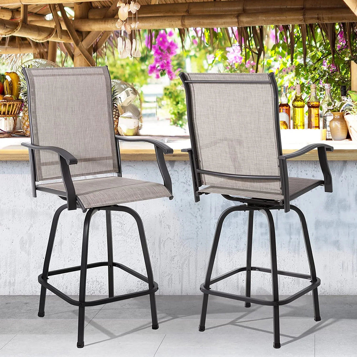 2 Piece High Back Textile Patio Swivel Bar Stools I424672