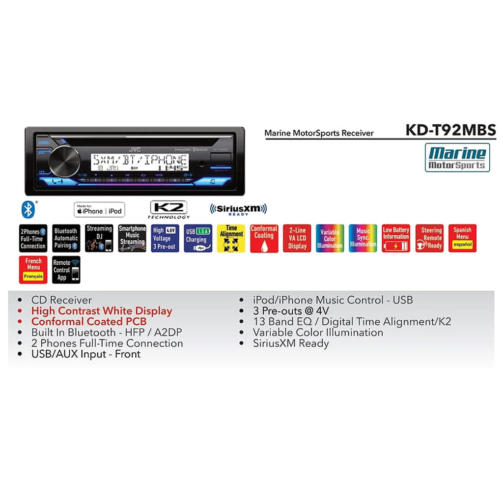 Single DIN Marine Bluetooth AM/FM Radio Stereo Receiver with Dash Protector and Antenna A443702