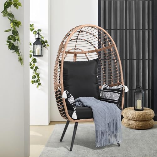 Oversized Wicker Egg Chair with Stand and Cushions N365