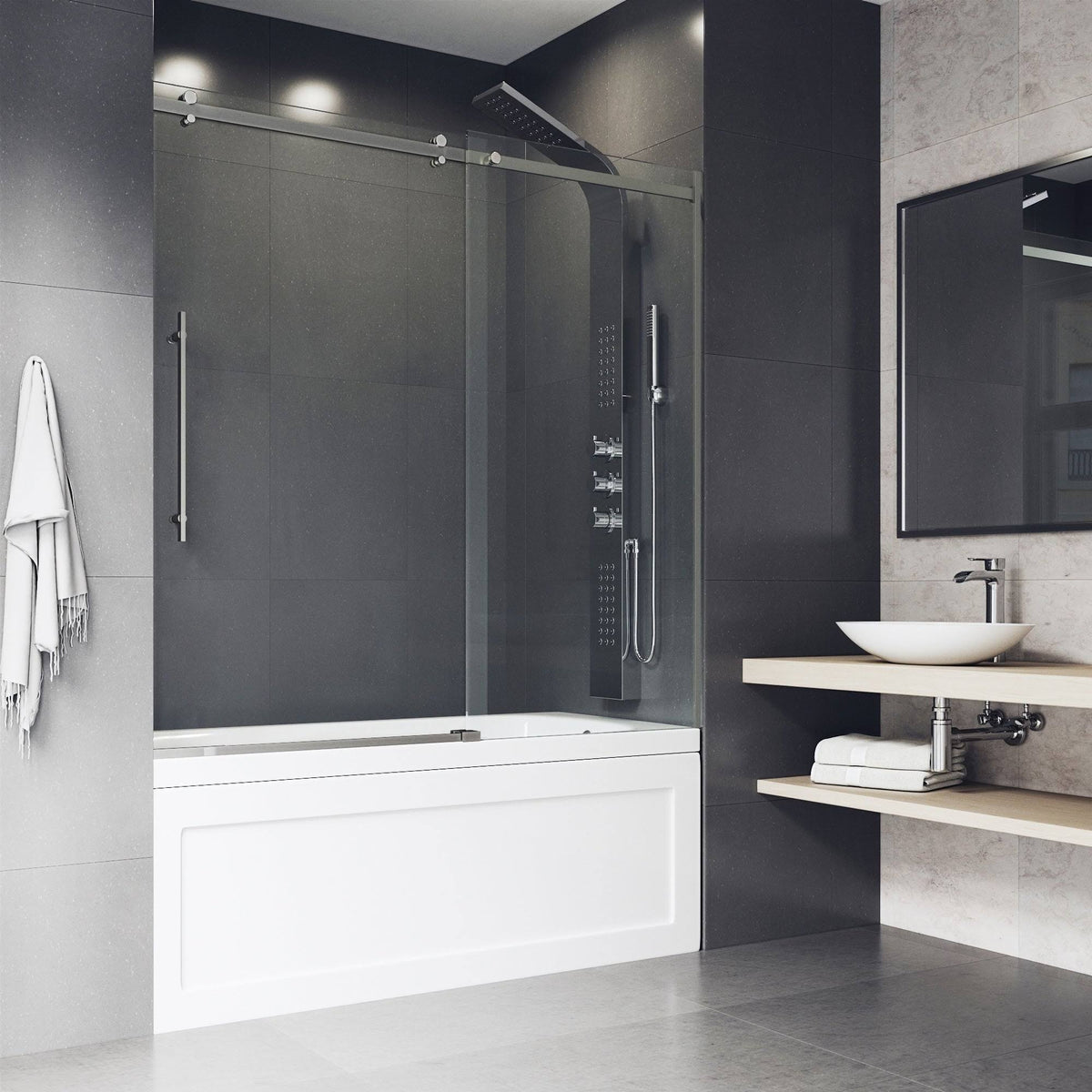 Adjustable Frameless Sliding Tub Door in Stainless Steel W103