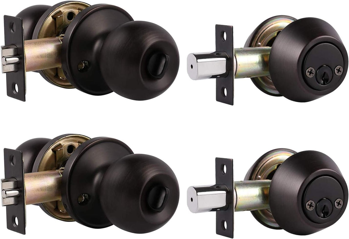 3 Pack Keyed Alike Entry Door Knob and Single Cylinder Deadbolt Lock Set in Oil Rubbed Bronze Finish H863