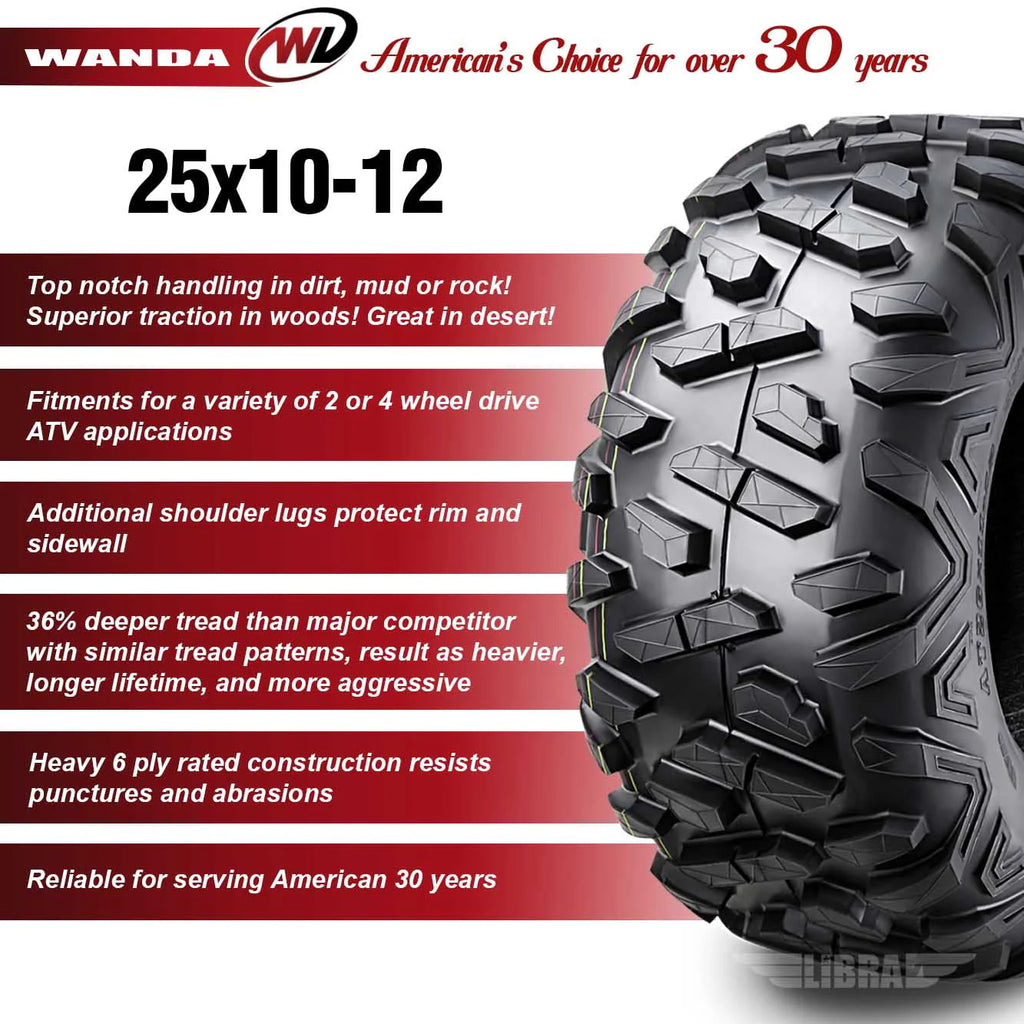 25X10-12 6PR ATV/UTV Tires Set 2 F1261