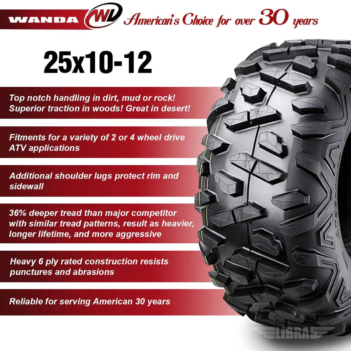 25X10-12 6PR ATV/UTV Tires Set 2 F1261