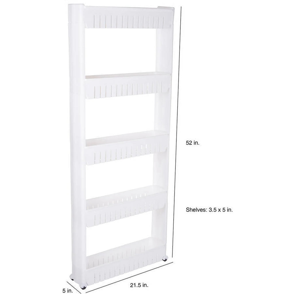 5-Tier White Plastic Rolling Pantry Storage Cart R4598