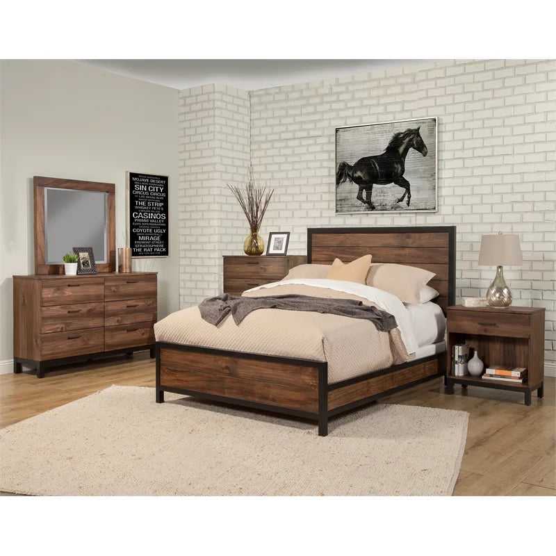 2 Piece Bedroom Set with Two 1 Drawer Wood Nightstands in Rustic Pine A2311