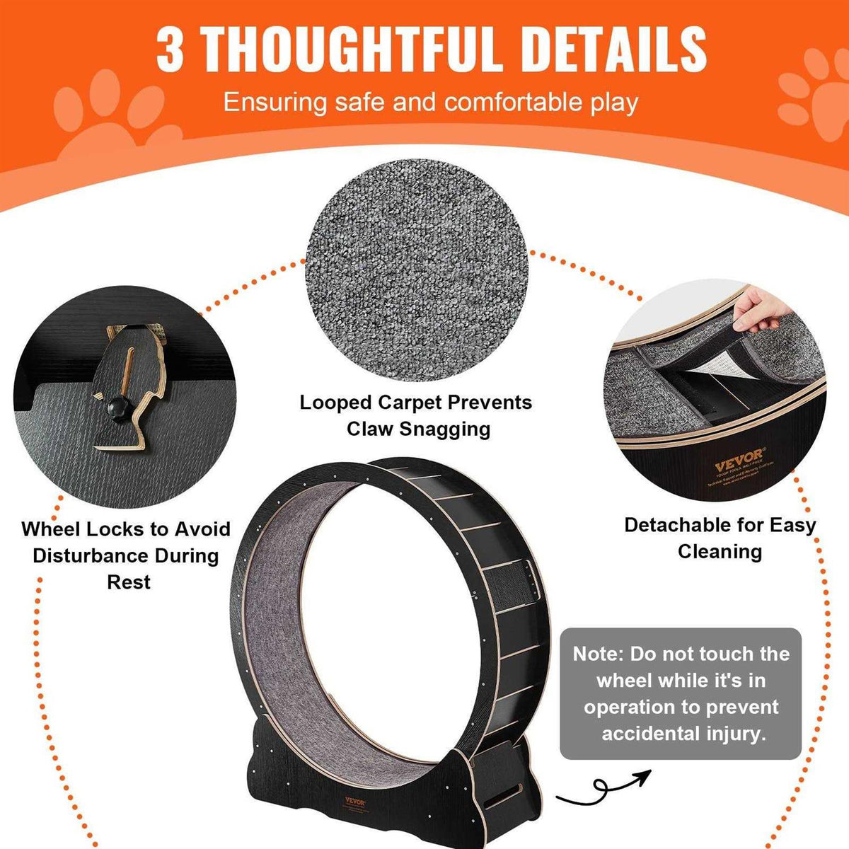 Large Cat Exercise Wheel with Detachable Carpet and Cat Teaser F8060