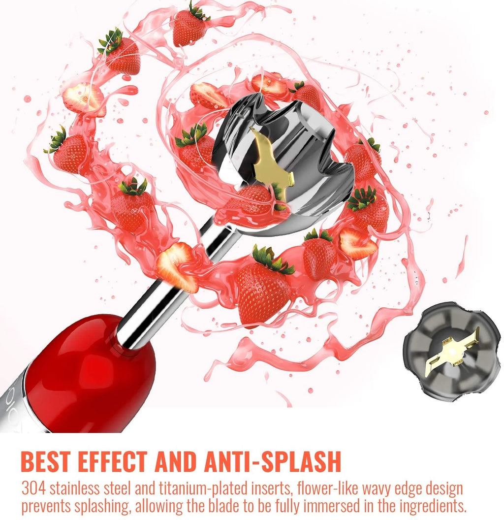 Red 800W 4-in-1 Stainless Steel Immersion Blender with 600ml Mixing Beaker T50438