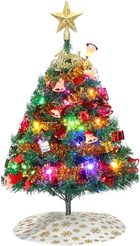 24" Tabletop Artificial Christmas Tree with Ornaments & LED String Lights G4165