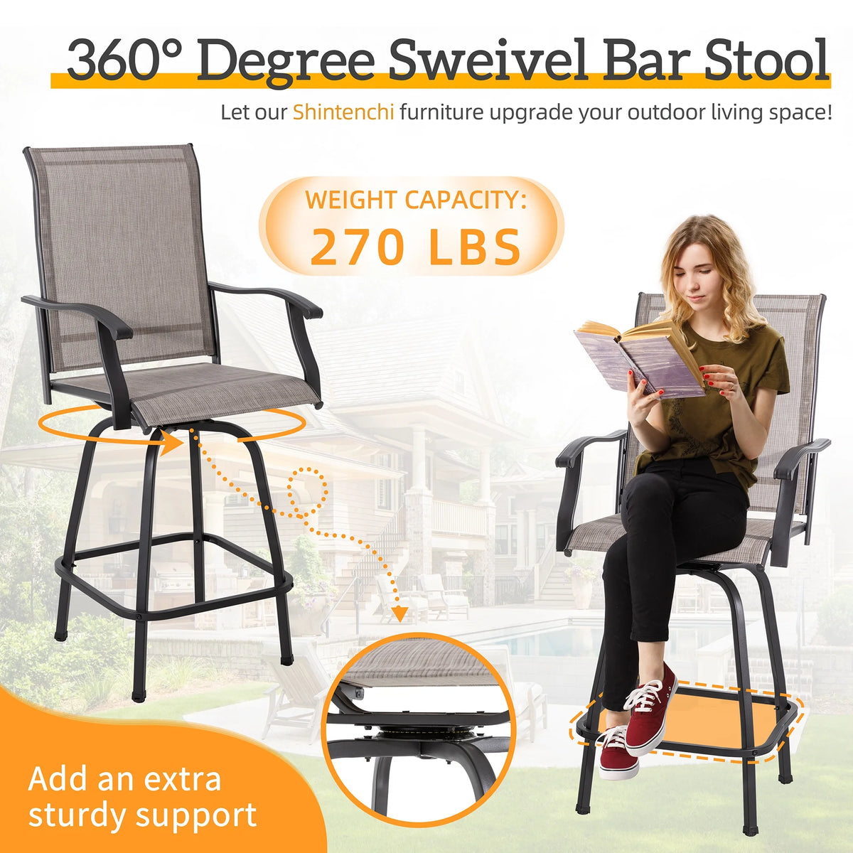 2 Piece High Back Textile Patio Swivel Bar Stools I424672