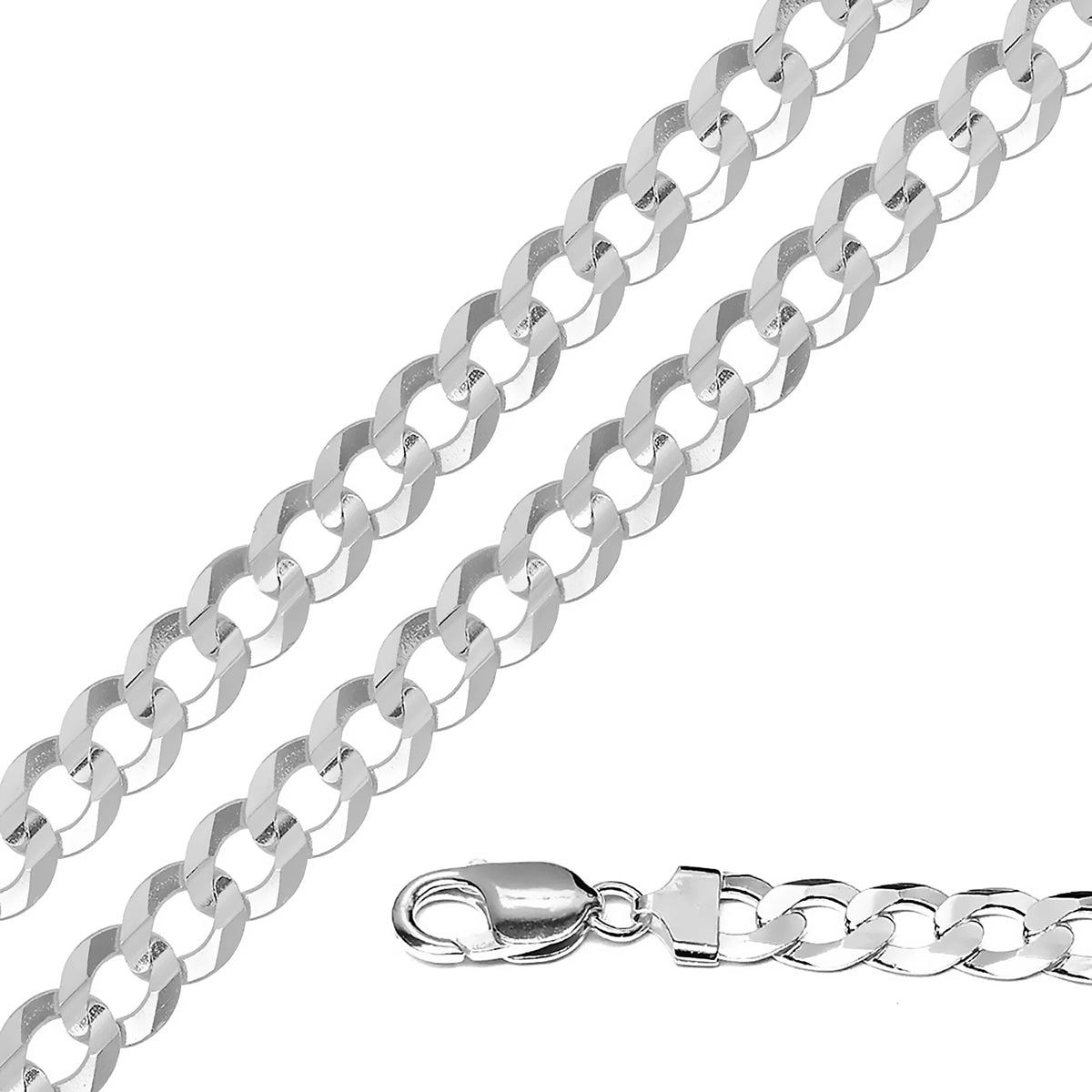 .925 Sterling Silver Flat Curb Chain Necklace 22 inches D512