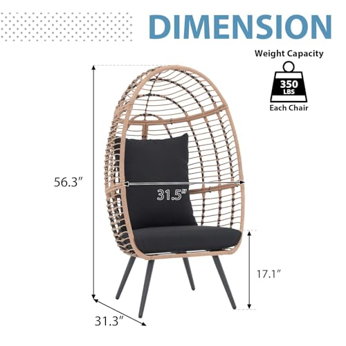 Oversized Wicker Egg Chair with Stand and Cushions N365