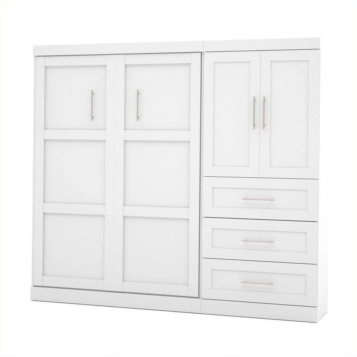 White Full Wall Bed with 3-Drawer Storage Unit P206868