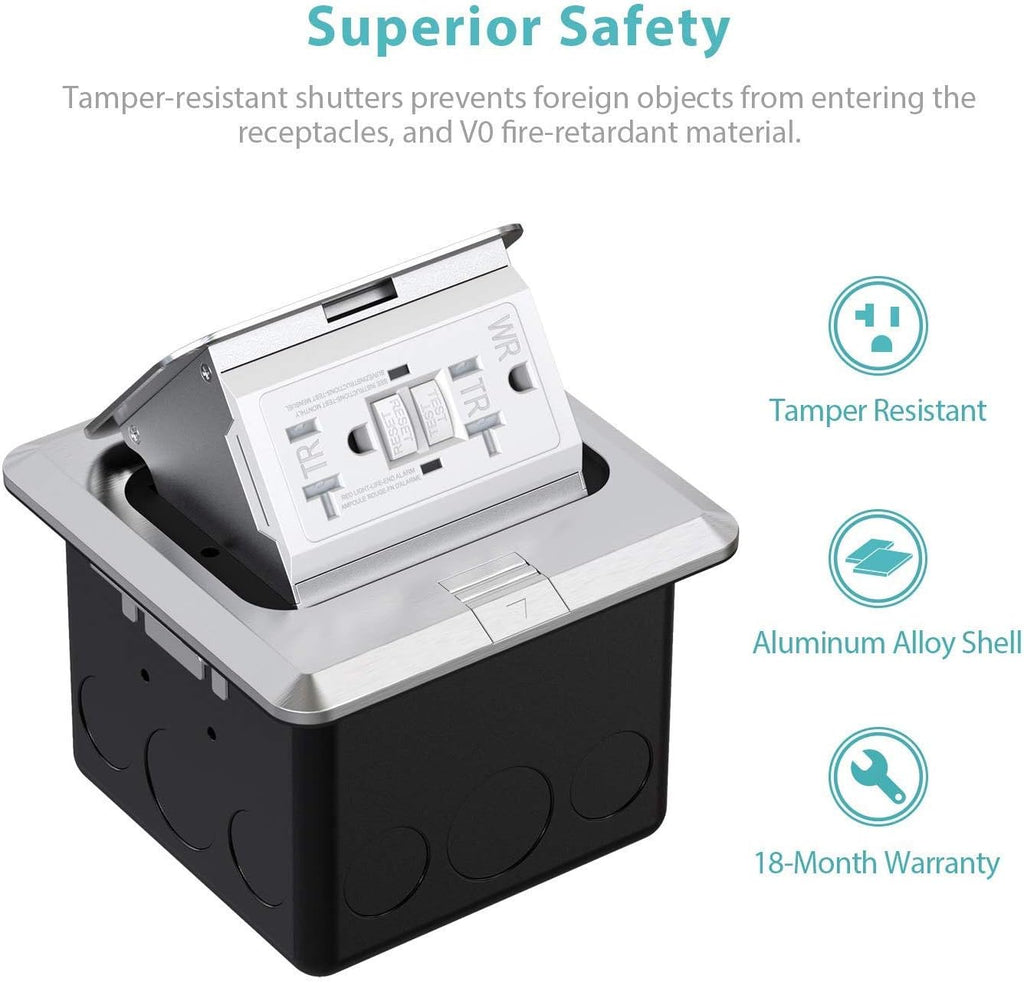 Pop Up Floor Outlet Covers Box, 20A Duplex Receptacle, Aluminum alloy, Silver Pack of 2 Z4464