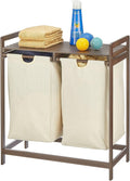 Bamboo Double Laundry Basket Hamper with Removable Storage Sorter Bag E48534