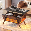 Lift Top Coffee Table with LED Lights and 2-Tier Storage Shelf P7271