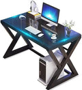55.1'' Glass Top Metal Frame Computer Desk with Bookshelf V37269