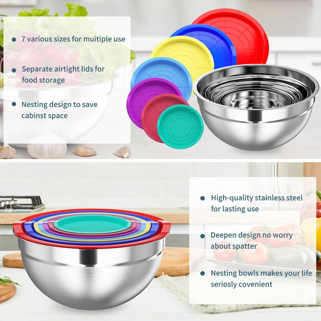 Stainless Steel Mixing Bowls Set with Lids 7 Pc T27449