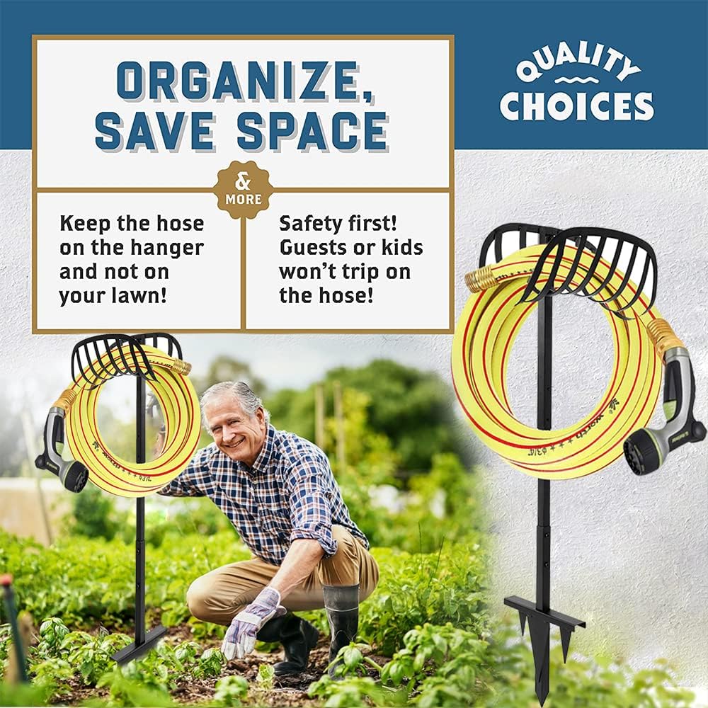 Black Pack of 2 Freestanding Hose Holder Stand Rack J50063