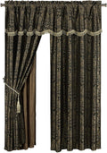 Black Gold Floral Jacquard 4-Piece Curtain Set V33278
