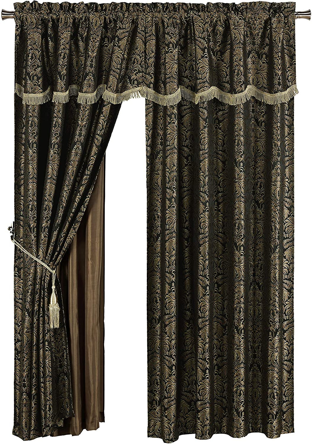 Black Gold Floral Jacquard 4-Piece Curtain Set V33278