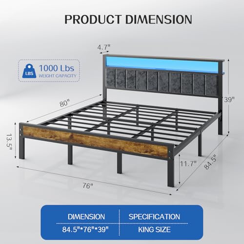 Queen Size Platform Bed Frame with Storage Headboard and Charging Station N473935