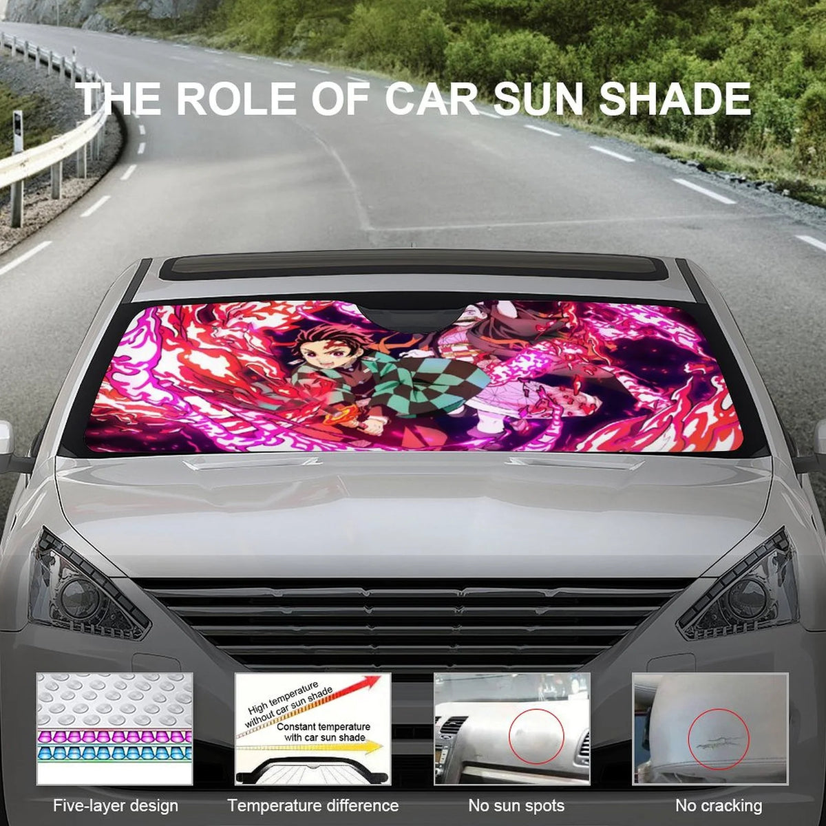 Anime Demon Slayer Car Windshield Sunshade Foldable Reflective Sun Visor D314