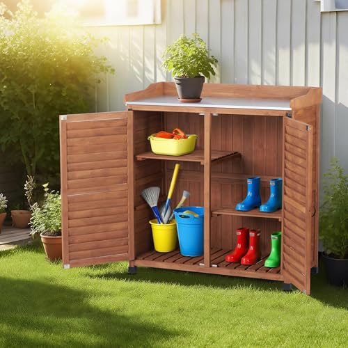Waterproof Wooden Potting Bench with Metal Work Top B949