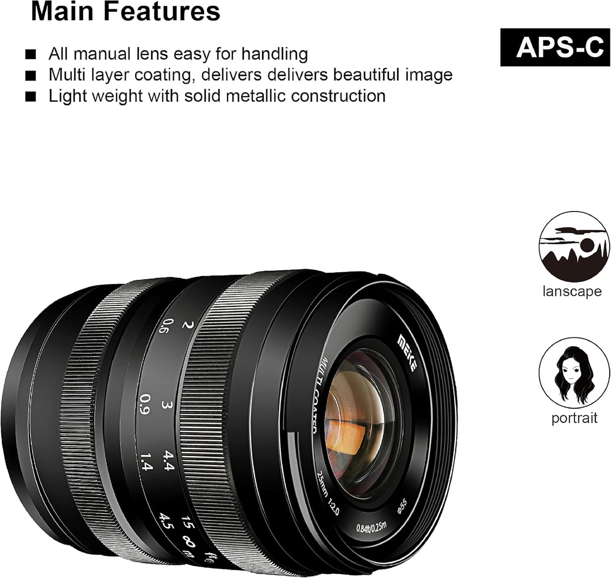 25mm F2.0 M43 Wide Angle Manual Lens for MFT Mount Mirrorless Cameras P28948