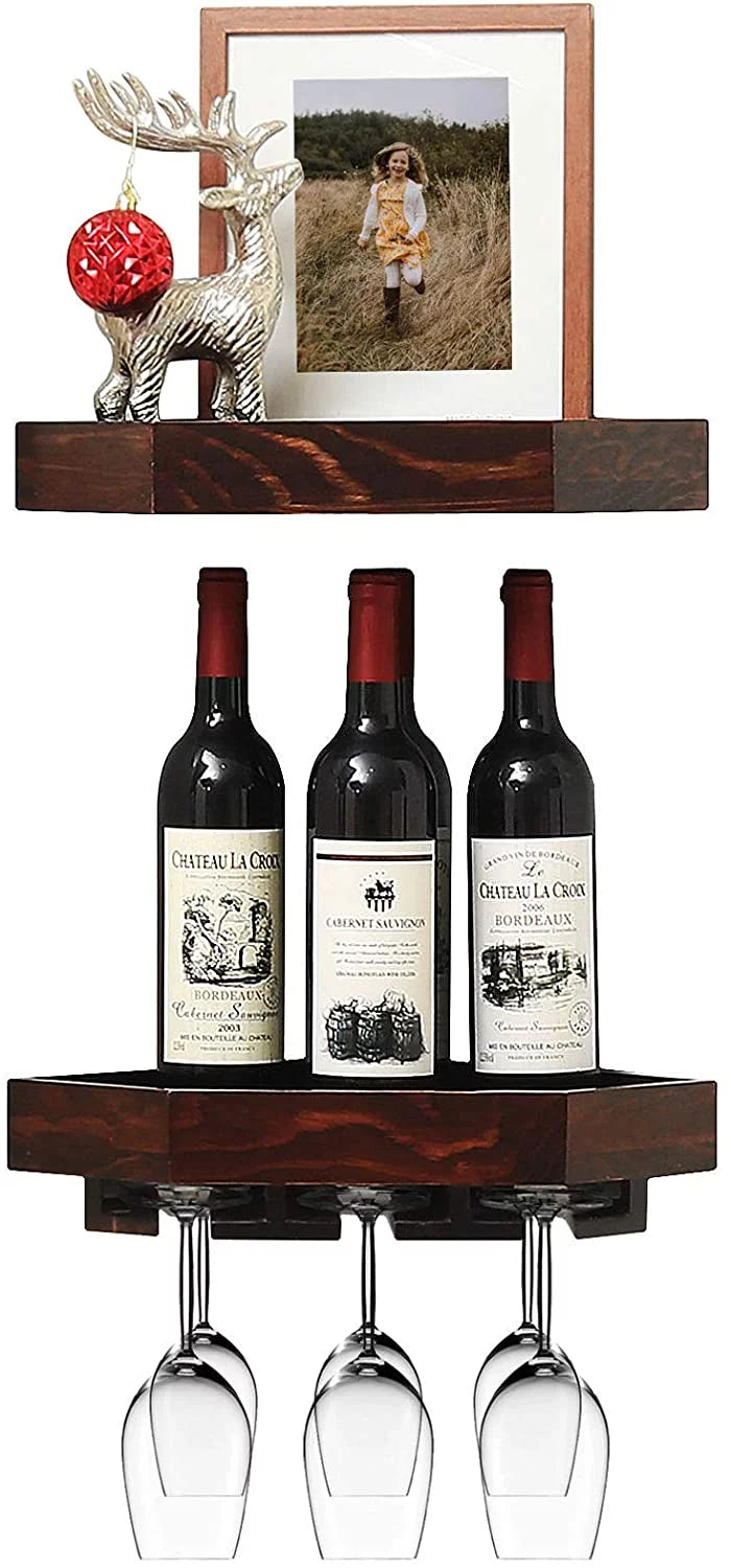 Rustic Wood Corner Floating Shelves Wine Rack 2 Pack G36849