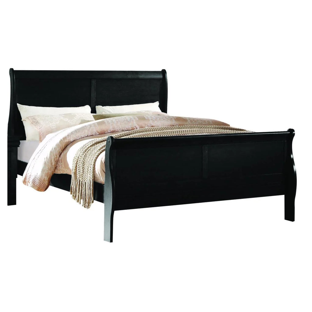Brown Twin Size Wooden Sleigh Bed with Panel Headboard and Footboard H230