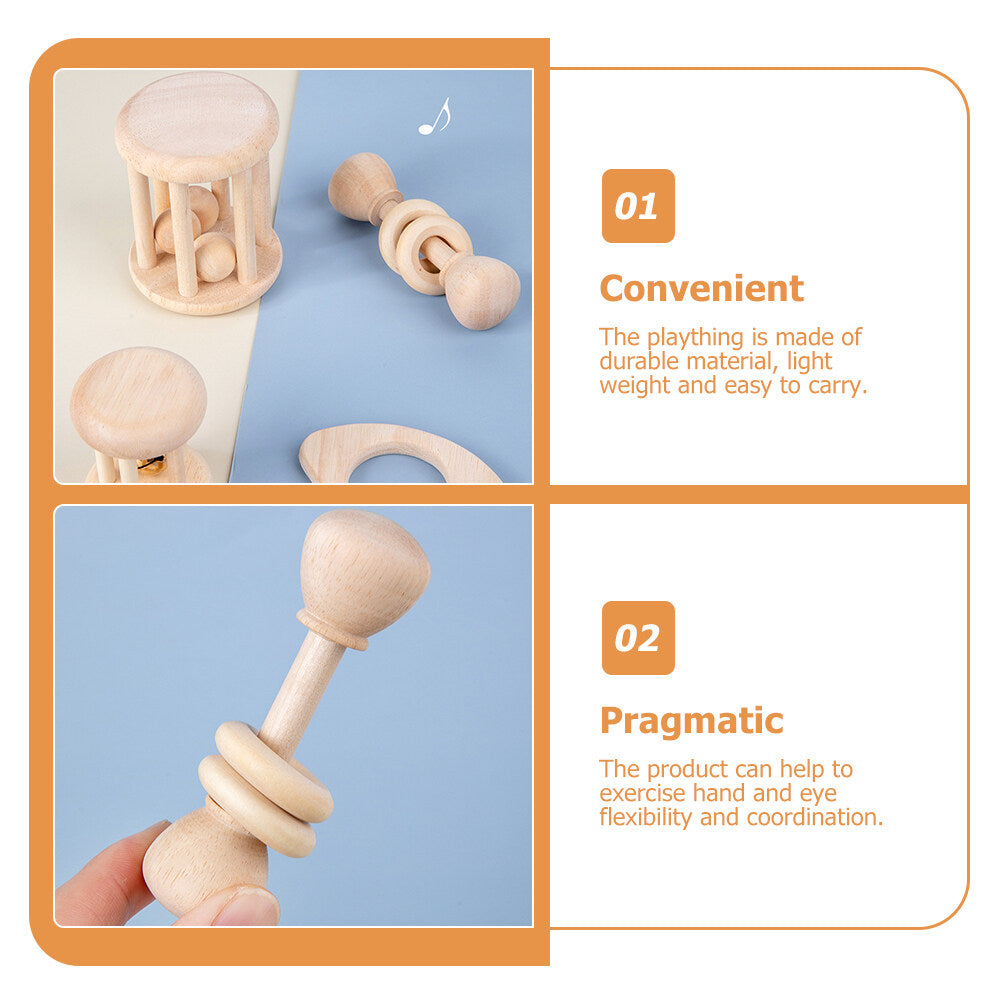 4 Pcs Wooden Baby Wrist Rattles Z15709